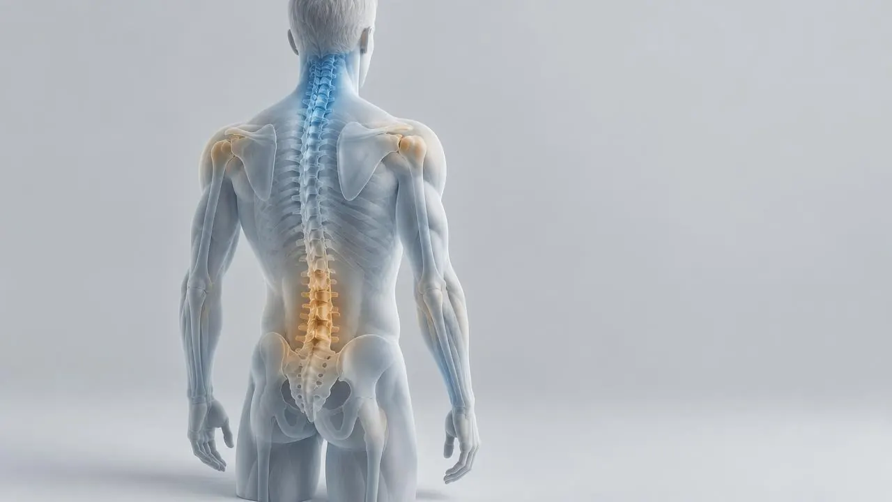 Illustrazione della colonna vertebrale, con zona cervicale e lombare evidenziate
